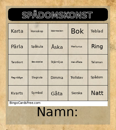 Spådomskonst Bingo Card