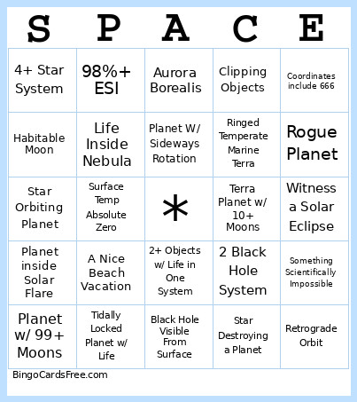 SPACE Bingo Card 2