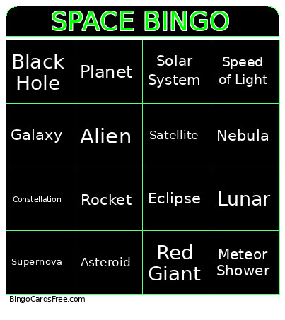Space Bingo Card