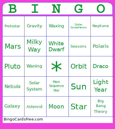 Space Science Bingo Card
