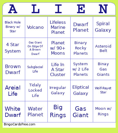 SpaceEgnine Bingo Card
