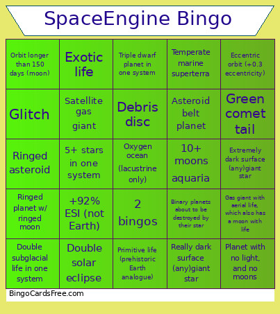 SpaceEngine Bingo Card