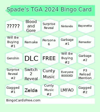 Spade’s TGA 2024 Bingo Card