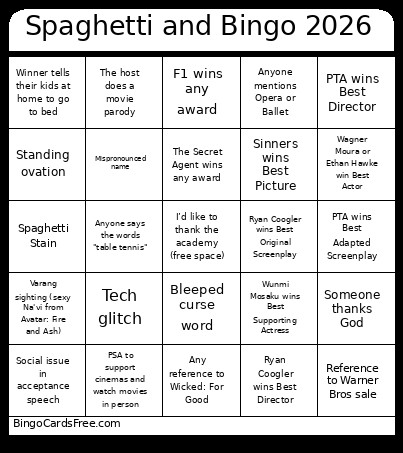 Spaghetti And 2026 Bingo Card