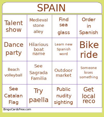 Spain 2026 Bingo Card