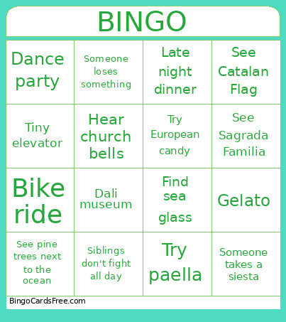 Spain (Kids) Bingo Card