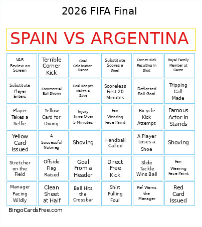 SPAIN VS ARGENTINA Bingo Card