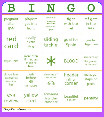 Spain Vs. Argentina Bingo Card