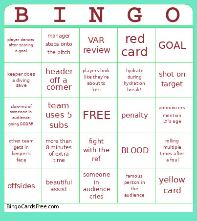 Spain Vs. Belgium Bingo Card