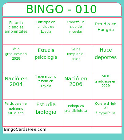 SPAN 102 Jan 28 Warmup Bingo Card