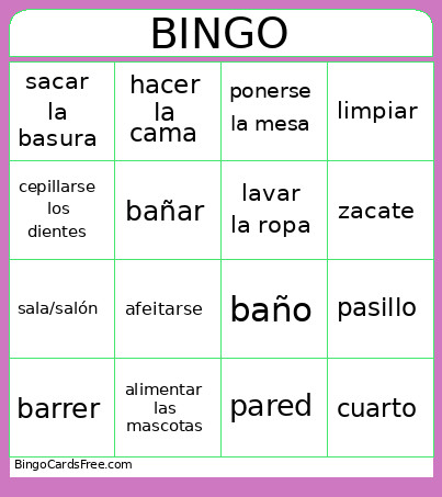 Spanish Bingo Card