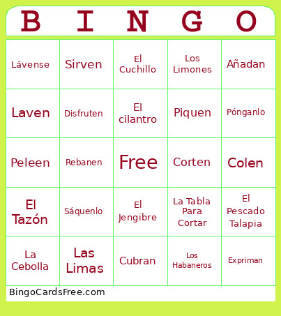 Spanish Bingo Card