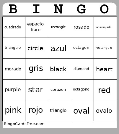 Spanish Colors Bingo Card