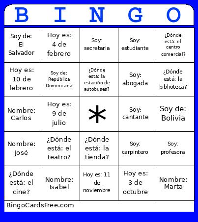 Spanish Practice Bingo Cards Free Pdf Printable Game, Title: BINGO