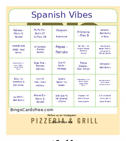 Spanish Vibes Bingo Card