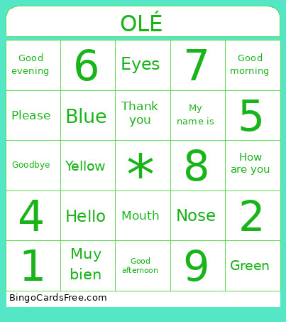 Spanish Vocab Bingo Card