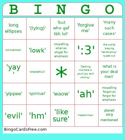 Sparrow Npc Phrases Bingo Card