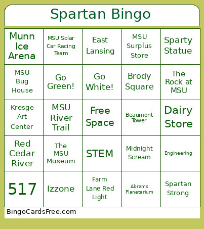 Spartan Bingo Card