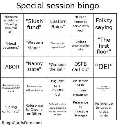 Special Session Bingo Card