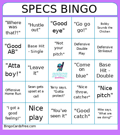 Specs Memorial Bingo Card