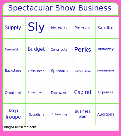 Spectacular Show Business Bingo Card