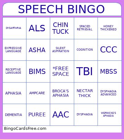 Speech Bingo Card