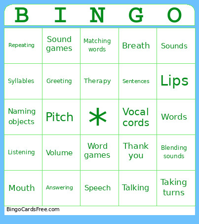 Speech Therapy Bingo Card