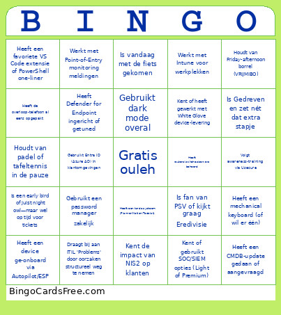 Speed Networking Bingo Card
