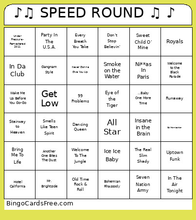♪♫ SPEED ROUND ♫ ♪ Bingo Card