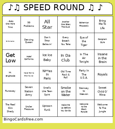 ♪♫ SPEED ROUND ♫ ♪ Bingo Card
