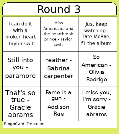 Speed Round Bingo Card