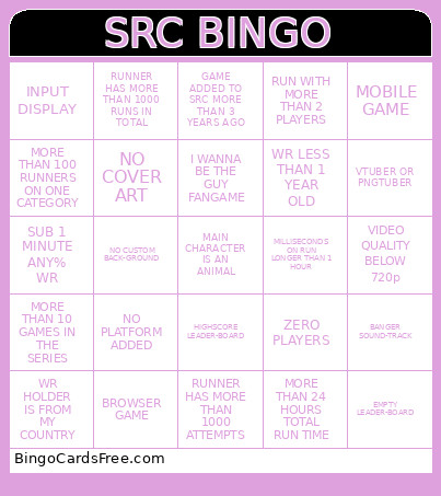 SPEEDRUN.COM Bingo Card