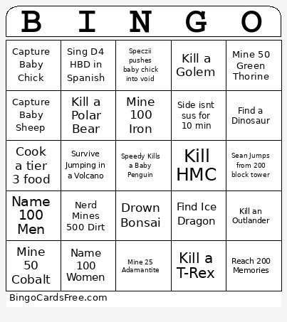 Speedy Bingo Card