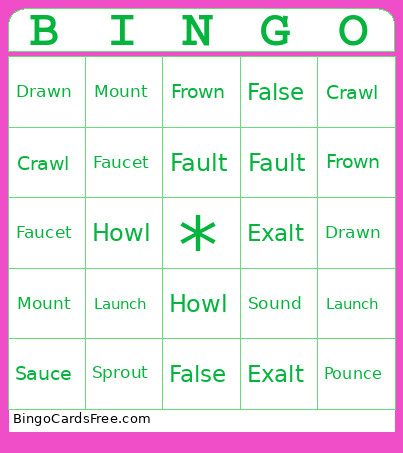 Spelling Bingo Card