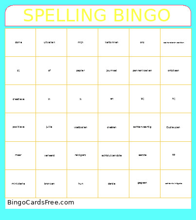 SPELLING Bingo Card