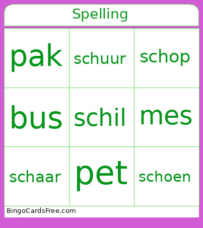 Spelling Bloek, Schaar Bingo Card