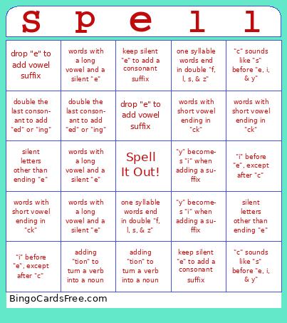 Spelling Patterns Bingo