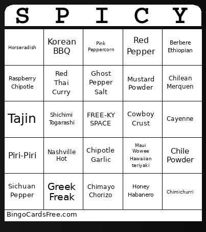 Spicy Bingo Card