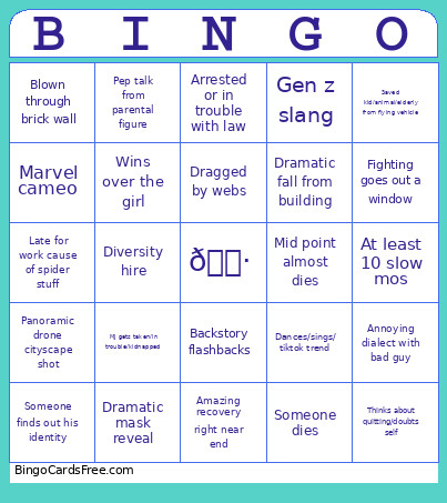 Spiderman Bingo Card