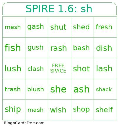 SPIRE 1.6: Sh Bingo Card