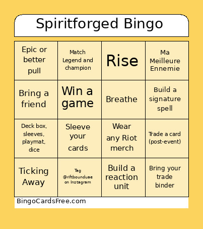 Spiritforged Bingo Card