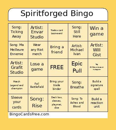 Spiritforged Bingo Card 2