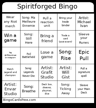 Spiritforged Bingo Card