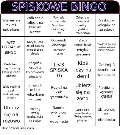 Spiskowe Bingo Card