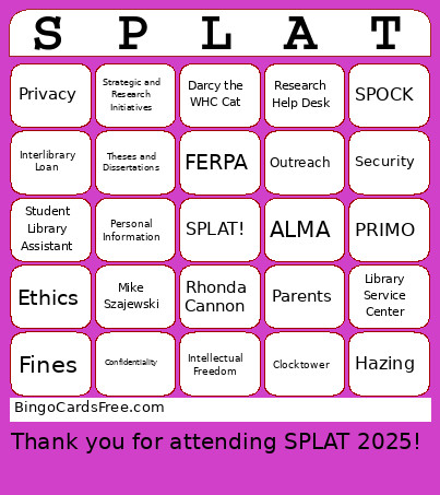 SPLAT Bingo Card