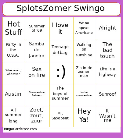 SplotsZomer Swingo Bingo Card