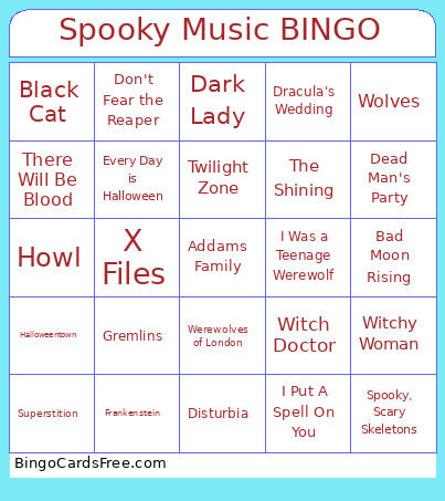 Spooky Music Bingo Card