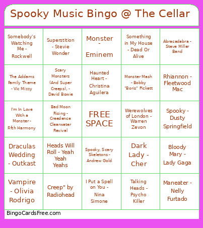 Spooky Music @ The Cellar Bingo Card