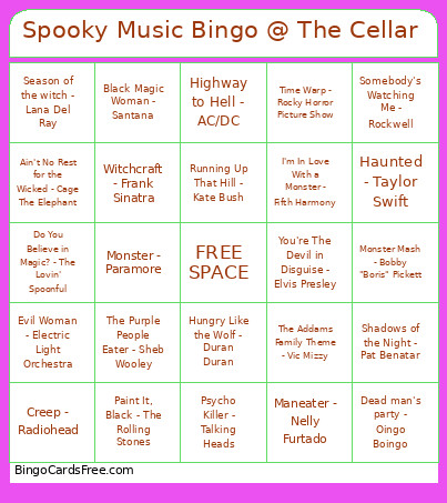 Spooky Music @ The Cellar Bingo Card