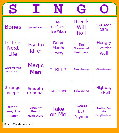 Spooky Singo #1 Bingo Card